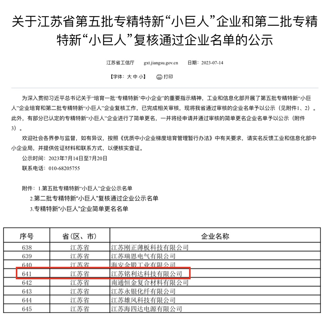 江苏Stake官网达荣获国家级专精特新“小巨人”企业称号